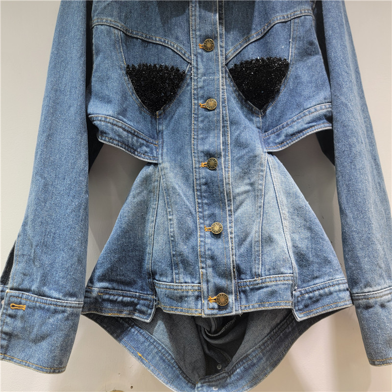 Mùa Thu 2025 Áo Khoác Denim Nữ Eo Nẹp, Tay Dài, Phong Cách Thời Trang Mới Mẻ
