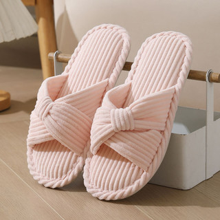 Phong Cách Mới Vải Lanh Cross Cotton Dép Hộ Gia Đình Trong Nhà Ấm Áp Dép Nữ