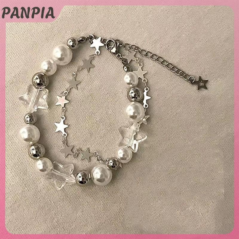 PANPIA-Harajuku Ngôi Sao Vòng Tay Cô Gái Pentagram Ngọc Trai Đính Hạt Lắc Tay Cho Nữ Vintage Thẩm Mỹ Quyến Rũ Vòng Tay Phụ Kiện Trang Sức Quà Tặng