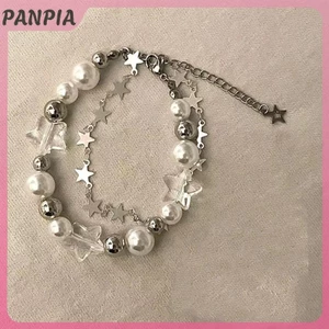 PANPIA-Harajuku Ngôi Sao Vòng Tay Cô Gái Pentagram Ngọc Trai Đính Hạt Lắc Tay Cho Nữ Vintage Thẩm Mỹ Quyến Rũ Vòng Tay Phụ Kiện Trang Sức Quà Tặng