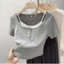 Hot Girl Giả Hai Mảnh Cổ Vuông Tay Ngắn Nữ 2024 Thiết Kế Cảm Giác Niche Nhỏ Ngắn Top 8.15