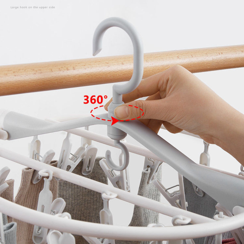 Móc Phơi Đồ Xoay 360 Độ, Móc Chùm Kẹp Phơi Đồ Lót, Tất Vớ Gấp Gọn Tiện Lợi Chống Bay