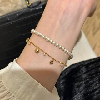 Vòng tay nữ vàng trái tim kim cương mặt dây chuyền có thể điều chỉnh ngọt ngào và thanh lịch