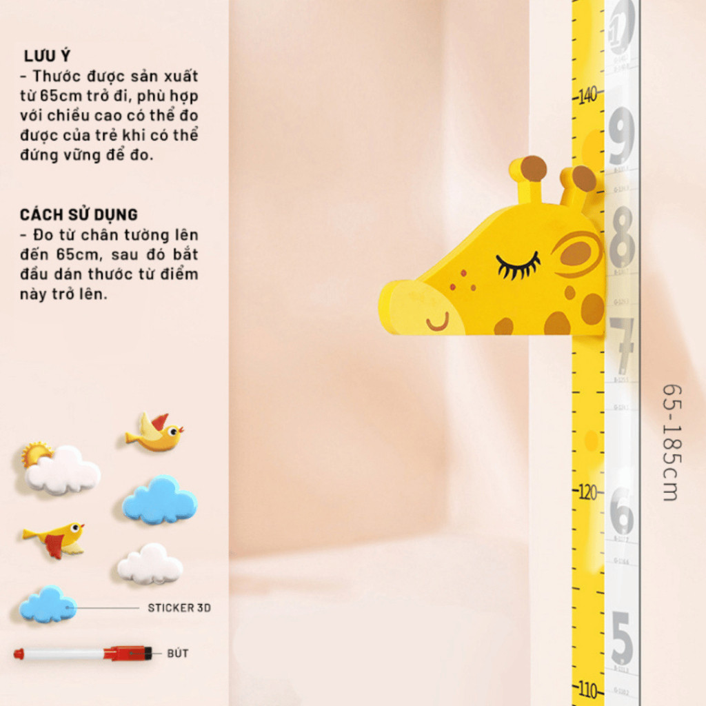 Thước Đo Chiều Cao Cho Bé Dán Tường, Thước Dây Dán Tường Đầu Đo 3D Hút Nam Châm Nhiều Mẫu