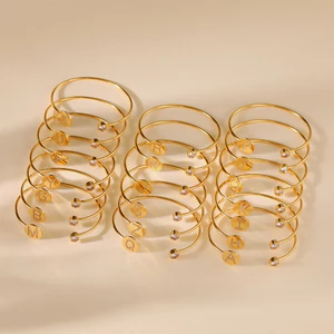 Vòng đeo tay ban đầu được cá nhân hóa dành cho nữ, Vòng đeo tay mở với Charm chữ pha lê, Trang sức tối giản Mạ vàng