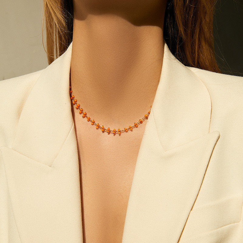 Vòng Cổ Choker Đính Hạt Nhiều Màu Sắc Cho Nữ – Mặt Dây Chuyền Hoa Dainty Mạ Vàng Phong Cách Kỳ Nghỉ Trang Sức Hợp Thời Trang
