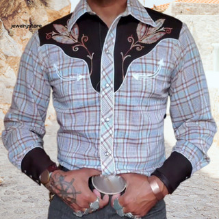 JET Retro Áo Sơ Mi Nam Retro Top Nam Vintage Tây Cao Bồi In Hình Slim Fit Áo Sơ Mi Dài Tay Thời Trang Dạo Phố Cho Công Sở Mặc