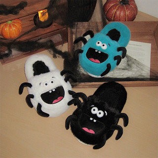 Xixitiao Dép bông cho nam và nữ vào mùa đông thoải mái và ấm áp phòng ngủ tại nhà vui nhộn nhện Halloween