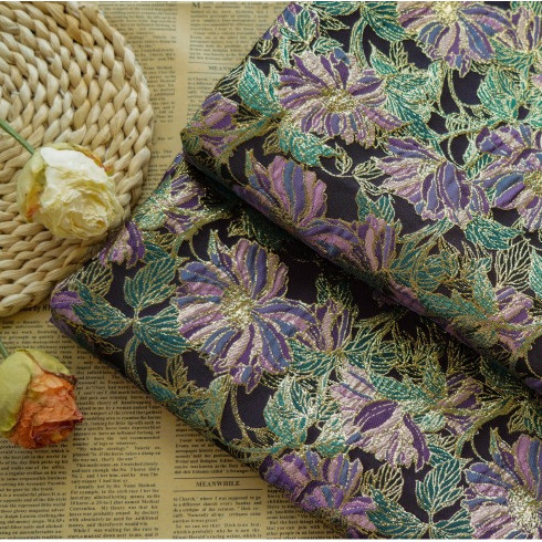 Vàng Tím Cổ Điển Lụa Vàng Hoa jacquard Đầm Vải 1 Mét Họa Tiết Thời Trang Sợi Nhuộm Tranh Vải Trang Trí TJ22092