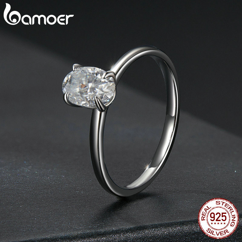 Nhẫn Bạc Bamoer 925 1CT Moissanite Trang Sức Thời Trang Quà Tặng Cho Nữ