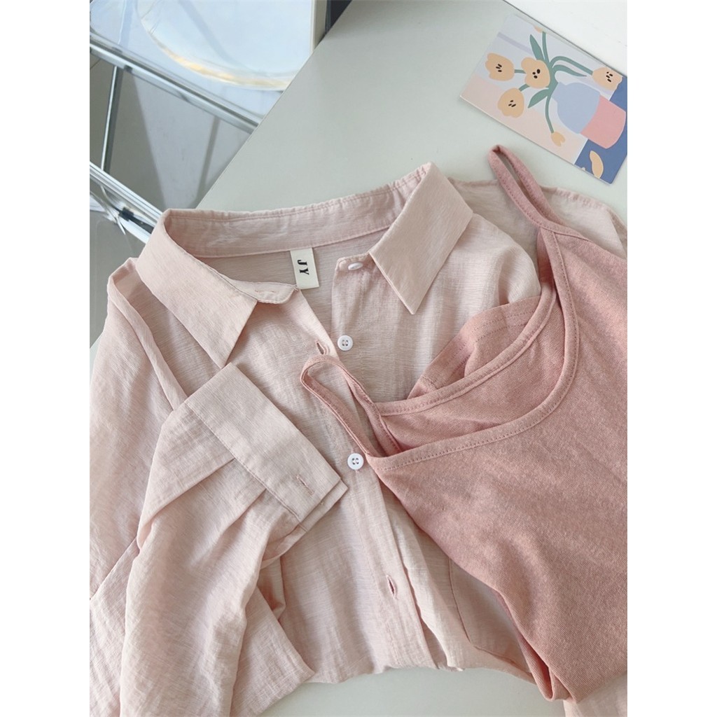 Suxi Đơn Giản Màu Trơn Thường Ngày Mới Rời Cổ Thời Trang Áo Sơ Mi Tay Dài Nữ Top 240709