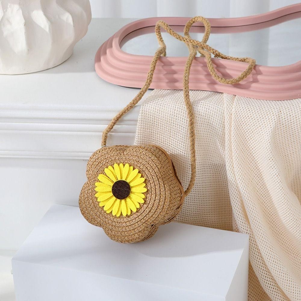 Túi đeo vai HAPPYNOOK, Túi cói hoa rơm, Ví đựng tiền xu dệt dễ thương cho bé gái Trẻ em
