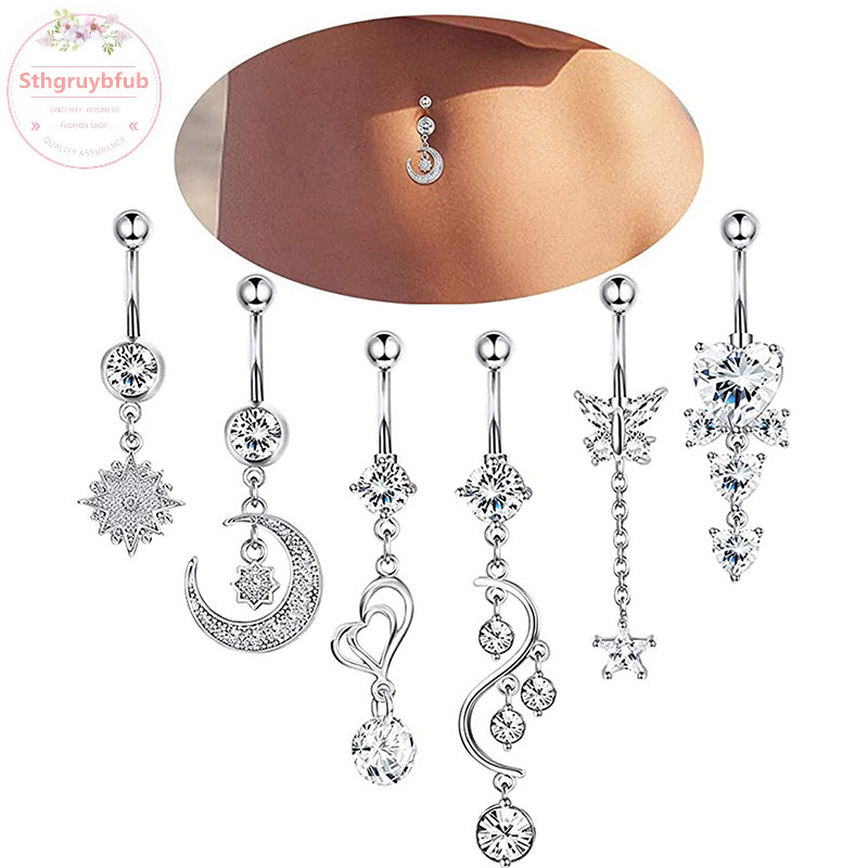 Sthb 14G Crystal Navel Ring Barbell Drop Dangle Body Bụng Nút Nhẫn VN