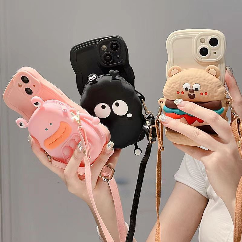 Ốp Điện Thoại Ví Đựng Tiền Xu Ếch Cho Samsung Galaxy A53 A33 A14 5G A31 A34 A54 A12 M12 A03S A02S A13 A04 A04E A03 A50 A50S A30S A32 A11 M11 A23 A12S Vỏ Gấu Burger Màu Đen