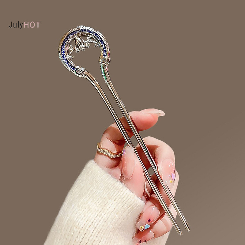 Julyhot Ngọc Trai Kim Loại Hình Chữ U Retro Xanh Trắng Sứ Hình Chữ U Hanfu Kẹp Tóc Phụ Kiện Tóc Massivedeals
