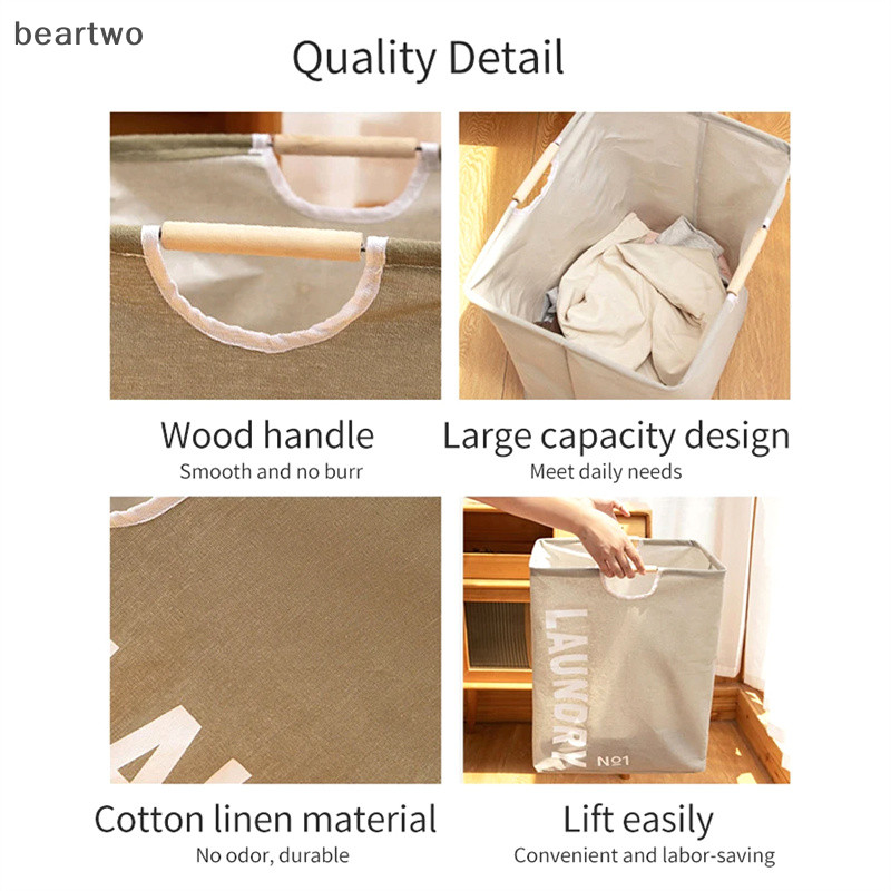 < Beartwo > Giỏ đựng đồ giặt chống thấm nước Vải lanh Cotton Giỏ đựng quần áo bẩn Hộp đựng đồ lặt vặt có thể gập lại Túi đựng đồ gấp gọn Hamper đẹp