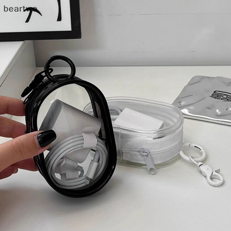 < Beartwo > Túi đựng mỹ phẩm trong suốt PVC màu đen mới Hộp đựng đồ trang sức Cáp dữ liệu di động Tai nghe Sạc tiền xu Túi lưu trữ Đẹp