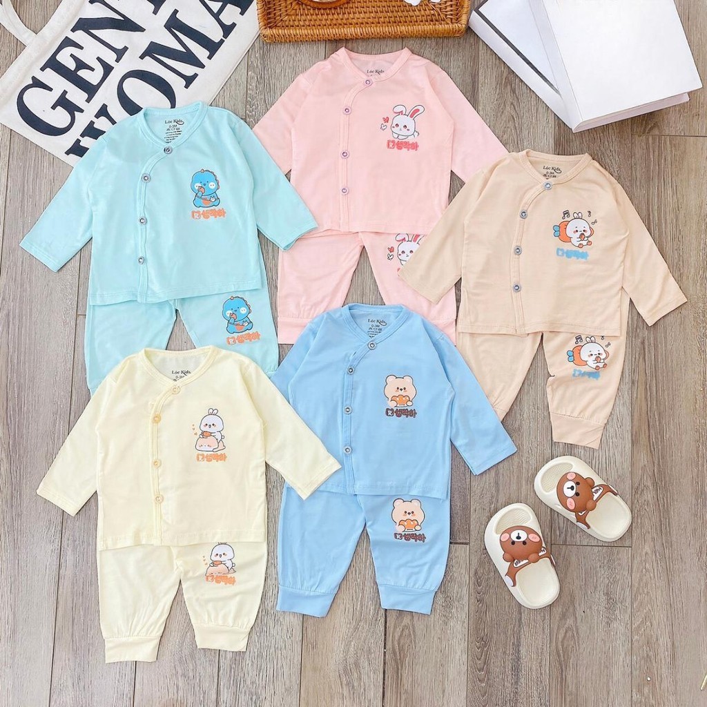 Combo 5 Bộ sơ sinh dài tay vải thun lạnh PEPTIT  cho bé sơ sinh TM mềm mịn thoải mái  0 - 9 tháng LP-DL14 Đậu Đậu Store