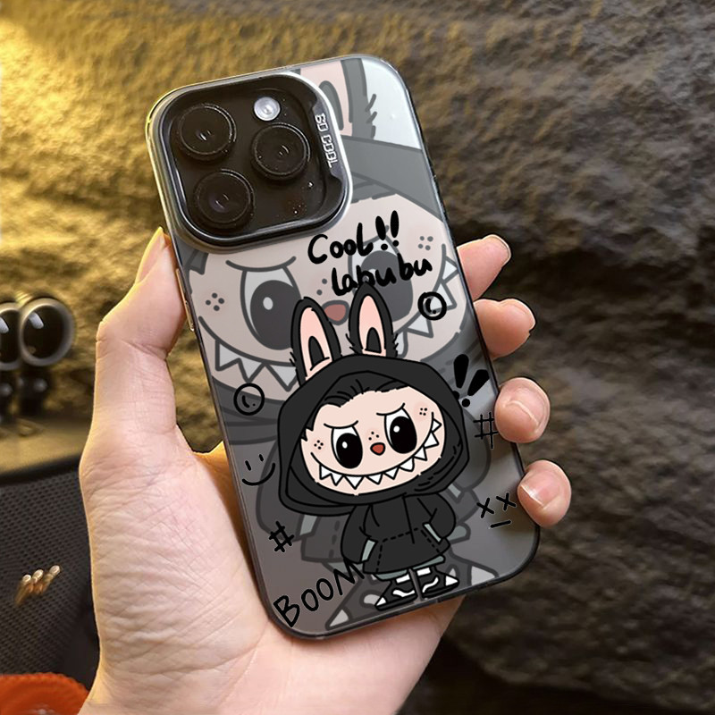 Dành Cho iPhone 16 11 12 13 14 15 Pro Max iPhone XR X XS Max 7 8 Plus SE2020 2022 Phim Hoạt Hình Hot Labubupu Graffiti Sang Trọng Mạ IMD Kim Loại Bìa Cứng