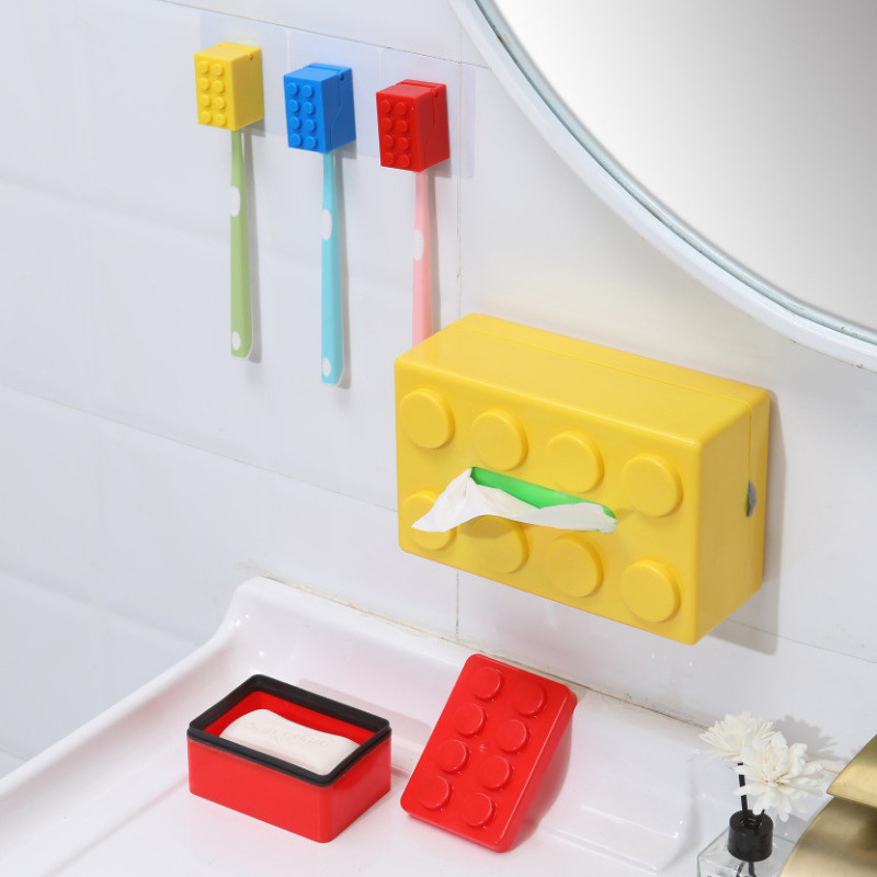 Hộp đựng bàn chải đánh răng hình khối xây dựng bền màu trơn - Creative Flip Cover Giá đựng bàn chải đánh răng sáng tạo