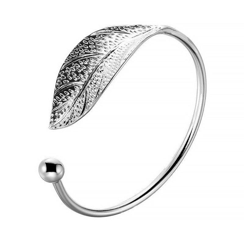 Urmylady Bạc 925 Người Phụ Nữ Vòng Tay Mở Hình Lá Có Thể Điều Chỉnh Charm Lắc Tay Trang Sức