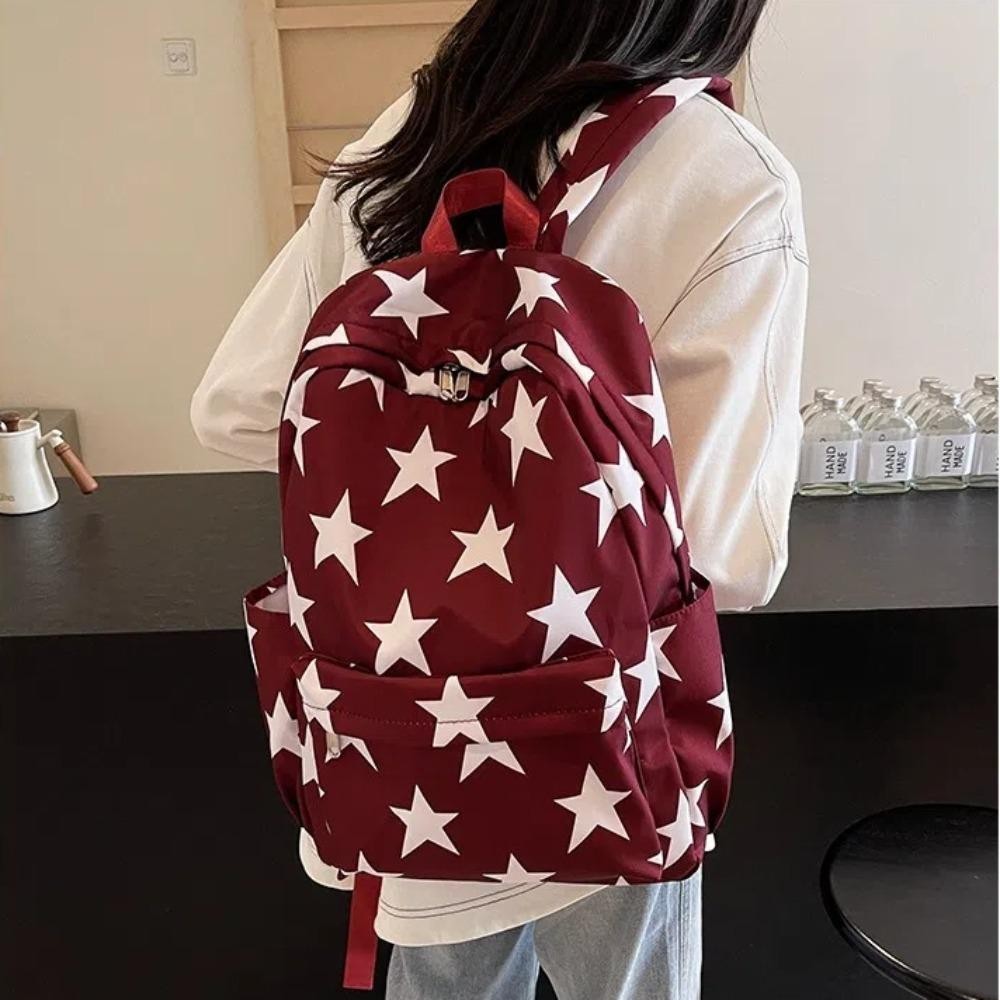 Ba Lô Nữ HOBBYIN, Ba Lô Học Sinh Dung Tích Lớn In Hình Ngôi Sao, Túi Đeo Vai Đa Năng Chống Thấm Nước Nylon Thời Trang Ngoài Trời