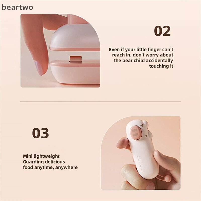 < Beartwo > Máy niêm phong nhỏ Máy niêm phong túi 2 trong 1 cầm tay Túi ăn nhẹ Máy niêm phong nhiệt Máy niêm phong túi thực phẩm cầm tay Dụng cụ nhà bếp Đẹp