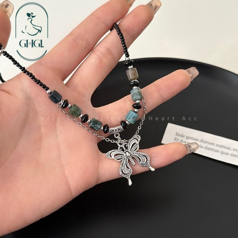 Vòng cổ thiết kế bướm đính cườm phong cách truyền thống Trung Quốc, họa tiết camellia, hợp thời trang dành cho nữ