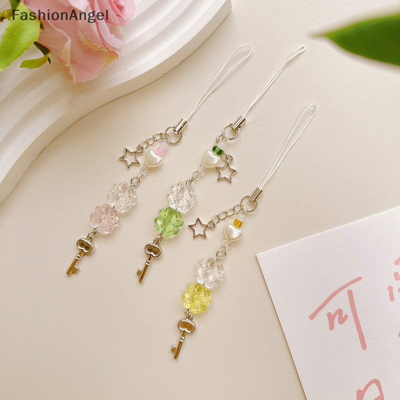 FashionAngel Phong Cách Nghệ Thuật Mặt Dây Chuyền Dễ Thương Điện Thoại Quyến Rũ Dây Bốn Lá Cỏ Ba Lá Móc Chìa Khóa Thời Trang Đính Hạt Móc Khóa Trang Trí Cho Điện Thoại TH