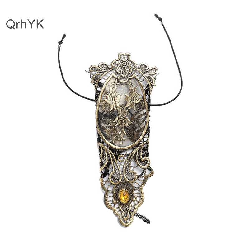 Găng tay ren Gothic Steampunk không ngón, vòng tay vàng đen, ấm cánh tay