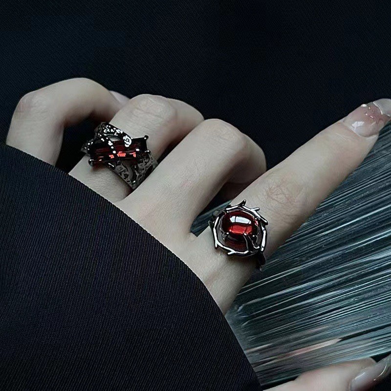 Hình Học Nhẫn Ruby Cho Nam Và Nữ Phong Cách Punk Màu Rỗng Họa Tiết Nhẫn Halloween