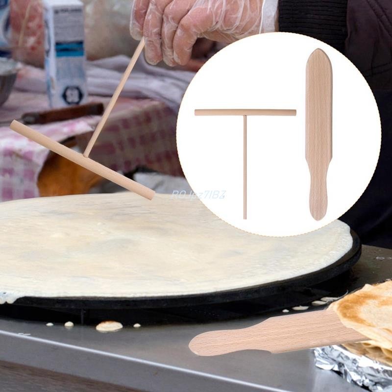 Bộ 4 Thìa Bằng Gỗ T Gậy Trải Bánh Pancake Batter Crepe Thìa Và Máy Trải Màu Gỗ Dụng Cụ Cho Đồng Nhất Máy Làm Crepe