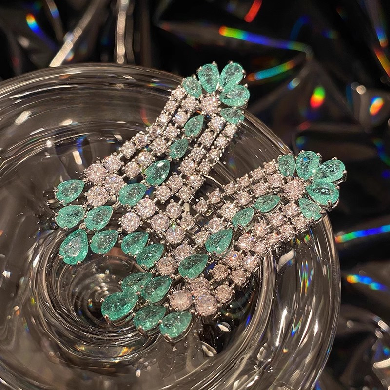 Nhiều Màu Sắc Zircon Tinh Tế Bông Tai Thời Trang Bạc s925 Kim Tua Dài Sang Trọng Bông Tai Thanh Lịch