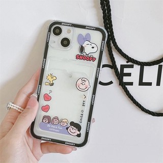 Túi đựng thẻ in hình Snoopy dễ thương Vỏ điện thoại cho Iphone 15 Pro Max 11 12 13 14 Pro Max 6 6S 7 8 Plus XR XS Vỏ silicon trong suốt Vỏ điện thoại TPU hoạt hình trong suốt