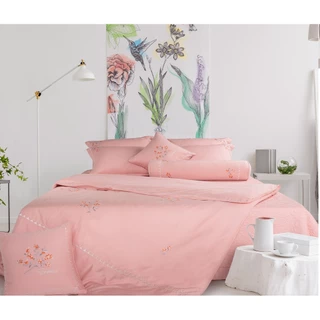 Bộ chăn ga Everon màu hồng Hoa Ngọt Ngào ESM 24015 vải Modal mềm mát phù hợp đám cưới, tân gia,...