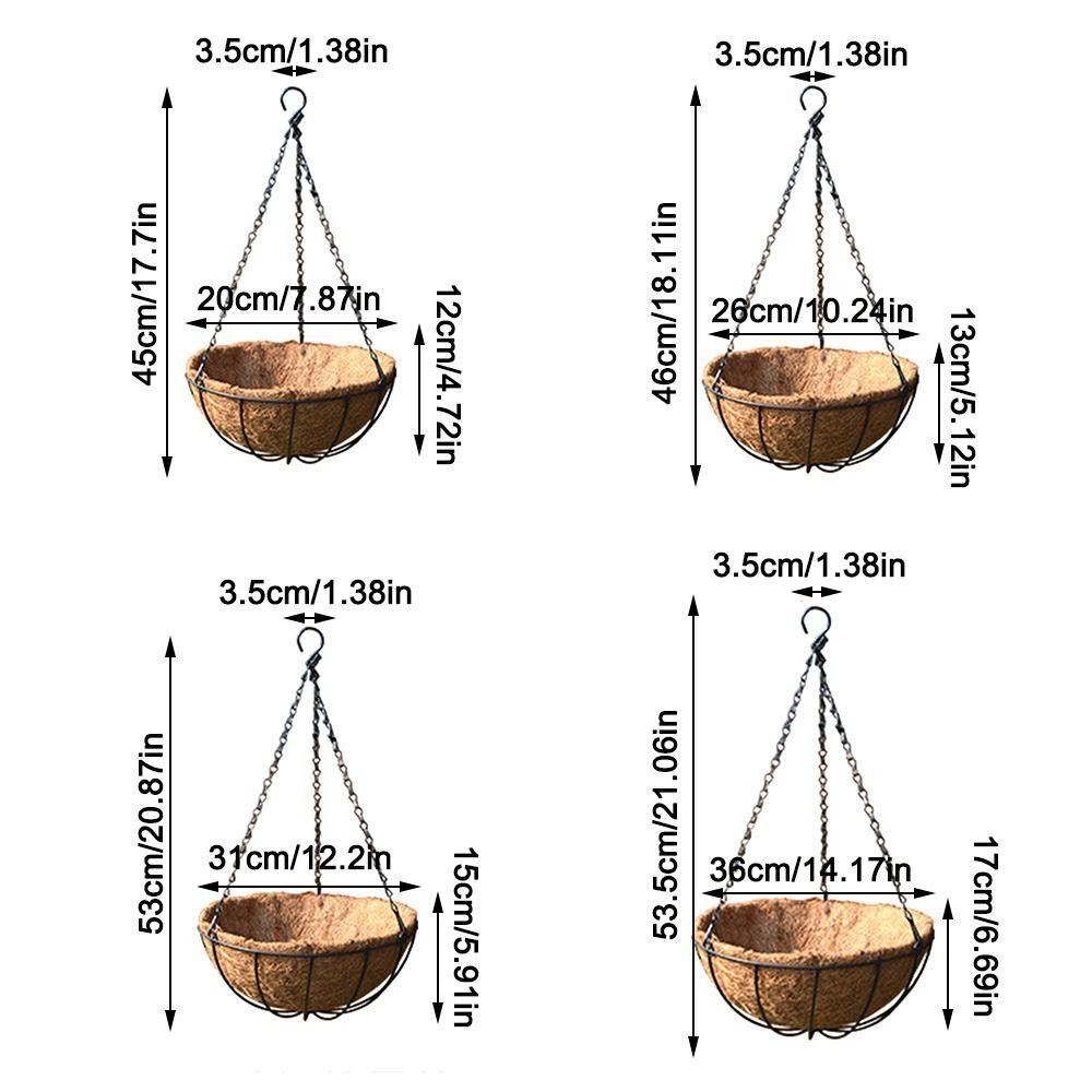 Chậu trồng cây JVSUB, Nửa tròn với giỏ treo cây lót dừa bằng sắt sáng tạo Chậu hoa treo thoáng khí Trang trí sân vườn