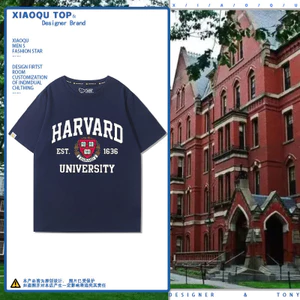 Áo thun cỡ lớn Cotton Trường nổi tiếng Mỹ Đại học Harvard Mùa hè Nam Nữ dáng rộng cổ tròn in hình áo thun nặng nam phù hợp với cặp đôi chúng tôi