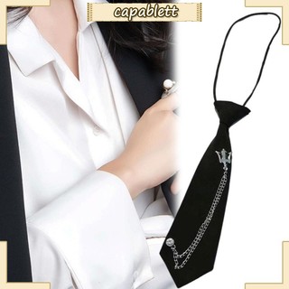 Capa Người Lớn Trẻ Em Preppy Sinh Viên Có Thể Điều Chỉnh Pre Tie Vintage Kim Loại Vương Miện Dây Xích Đen Cà Vạt Đồng Nhất Cổ Áo Sơ Mi Co