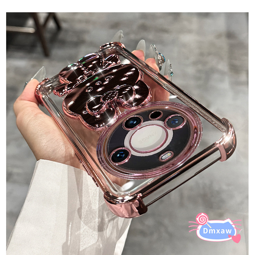 Ốp Điện Thoại Lấp Lánh Thỏ Màu Hồng Cho OnePlus Ace 6 6T T 5 3 2 Pro Ultra Racing 11R Nord CE4 Lite 15 13 13T 12 11 Vỏ Mạ Điện Đứng Với Nơ Bạc Vòng Tay Ngọc Trai Ốp Lưng