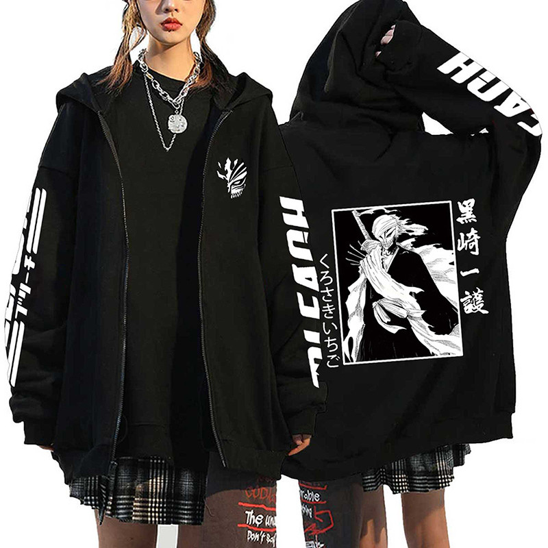 Bleach Anime Dây Kéo Áo Khoác Zip Up Áo Đồ Họa Thời Trang Y2K Dạo Phố Dây Kéo Áo Khoác Nữ