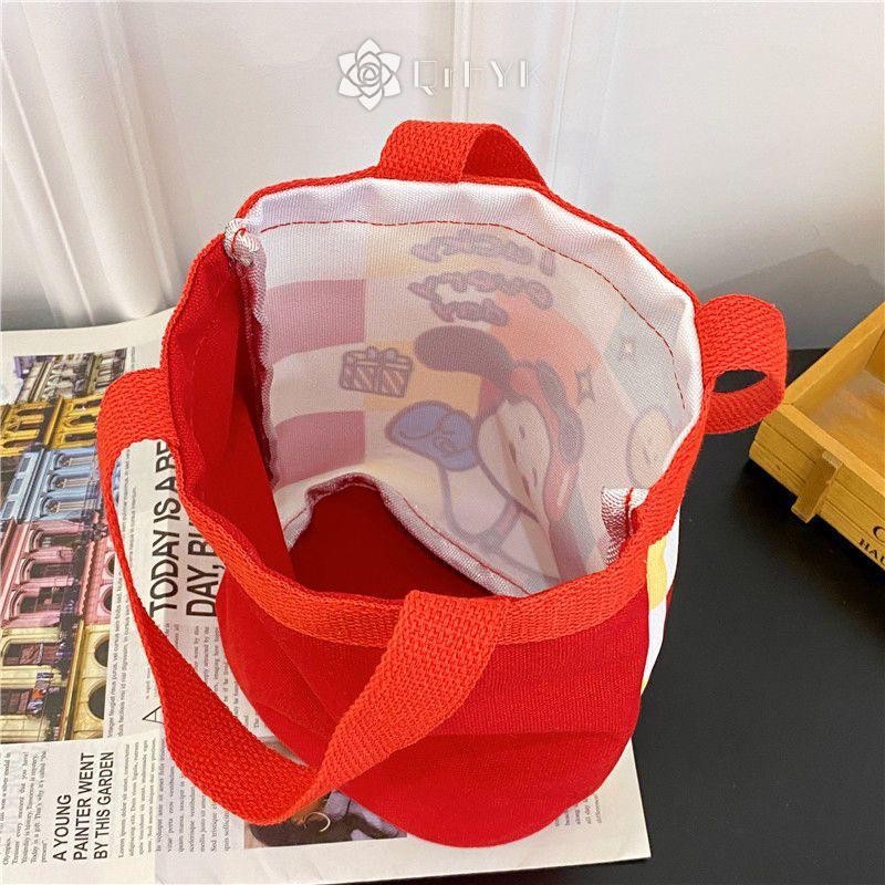 Qrhyk Vải Xô Túi Tote Nữ Túi Xách Hoạt Hình In Túi Ăn Trưa Người Mua Sắm Túi Đi Học Mới