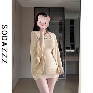 Váy liền ôm hông áo choàng nữ HOT GIRL SODAZZZ nguyên chiếc hai chiếc Hàn Quốc viền ren dài tay mẫu mới cho trẻ em