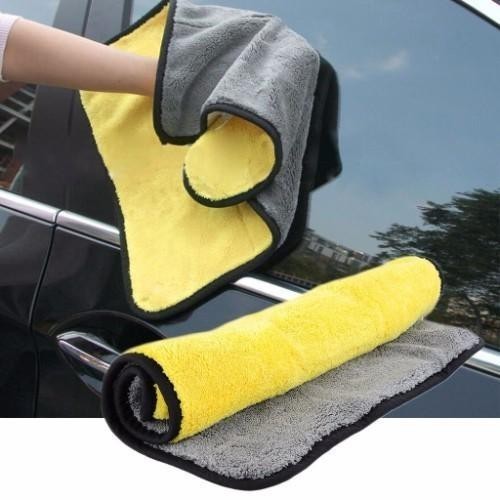 Khăn Lau Xe Ô Tô – Khăn Microfiber Lau Xe Hơi Màu Vàng 2 Lớp Dày Dặn Siêu Thấm Hút