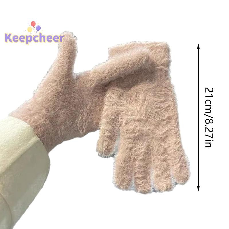 [Keepcheer] 1 Cặp Thời Trang Mùa Đông Chồn Nhung Năm Găng Tay Full Ngón Sang Trọng Ấm Áp Găng Tay Chống Lạnh Ngoài Trời Đi Xe Đạp Găng Tay Màu Trơn [Mới]
