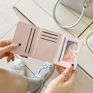 Phụ Nữ Hoạt Hình Nơ Dâu In Ví Mini Ngắn Gấp Ba Hộp Đựng Thẻ Đa Năng Dung Tích Lớn Ví Đựng Tiền Mặt