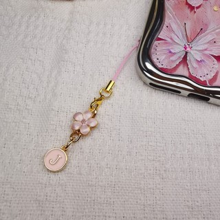Mặt dây chuyền điện thoại di động diy Pink Cherry Blossom Letter A-Z Mặt dây chuyền Điện thoại di động Mặt dây chuyền