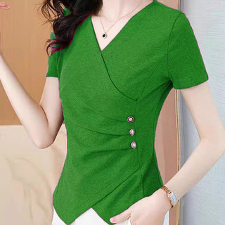 Áo Kiểu Nữ Công Sở Tay Ngắn Thiết Kế Cách Điệu Phối Nút Sang Trọng, 8 Màu, Chất Đẹp Form Chuẩn-AT72