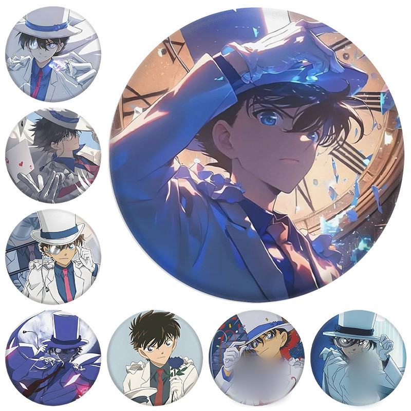 HK1 Thám Tử Lừng Danh Conan Tinplate Huy Hiệu Conan Edogawa Gương Móc Khóa Phụ Kiện Anime Ngoại Vi KH1