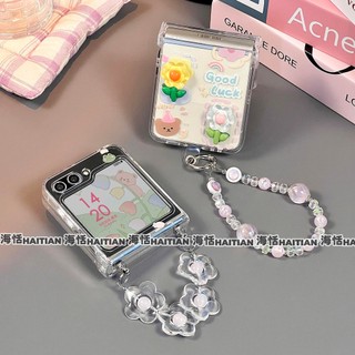 Trong Suốt 3D Gấu Hoa Ba Chiều Thích Hợp Cho Samsung Galaxy Zflip7 Vỏ Điện Thoại Dây Gấp Vỏ Cho ZFlip 7FE 6 5 4 3 5G Vỏ Bảo Vệ Cứng