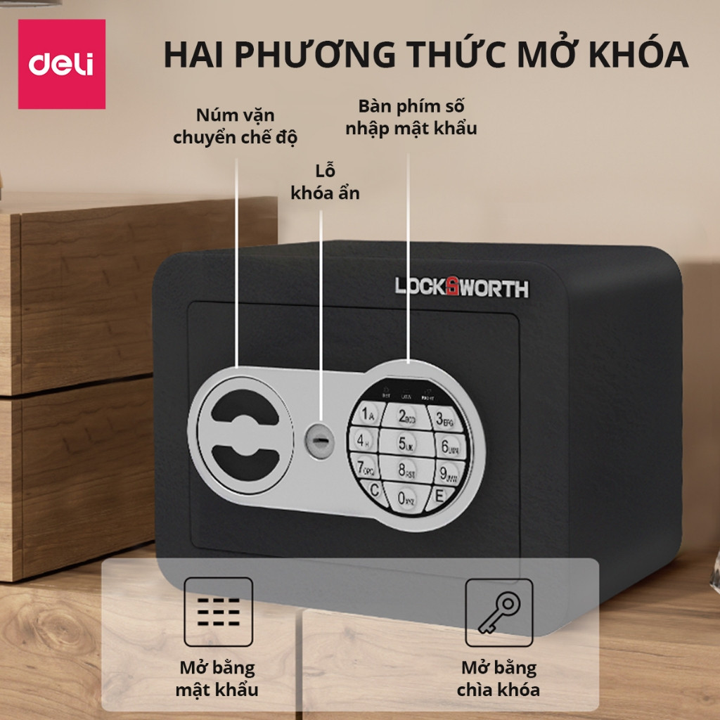 [TẶNG PIN] Két Sắt Mini Deli, Két Sắt Khóa Số Điện Thử Thông Minh Thiết Kế Nhỏ Gọn Chống Gỉ